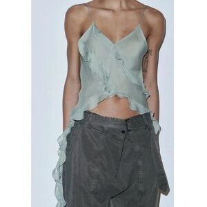 NWT Zara Sage Green Ruffle Camisole